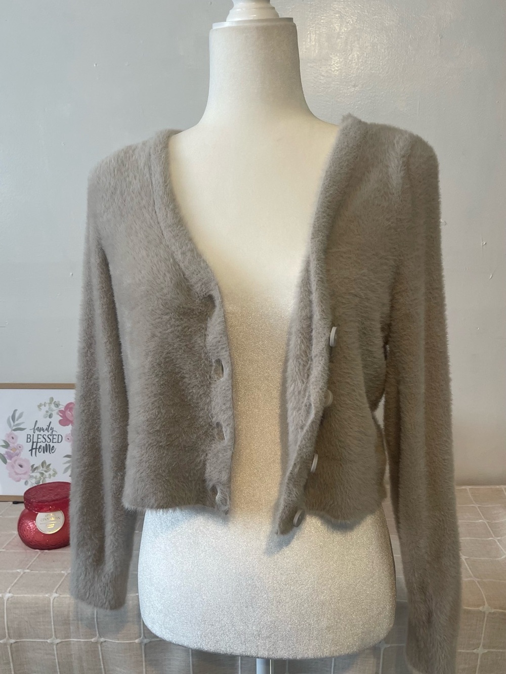aerie casual women’s Cozy V-Neck Fuzzy Cardigan in Gray size S - Picture 9 of 10
